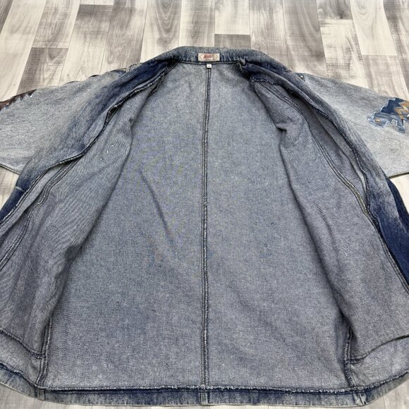 ✅VTG ApacheJean Jacket Womans M Acid Washed Puff Paint Shoulder Pads Retro Aztec - Picture 10 of 12